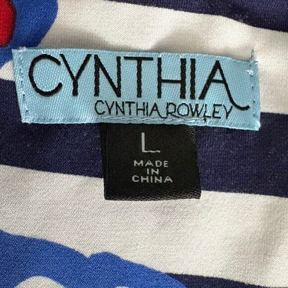 Cynthia Rowley Striped Floral Tie-Back Blouse Top Women’s Size Large Scoop Neck - Picture 5 of 6